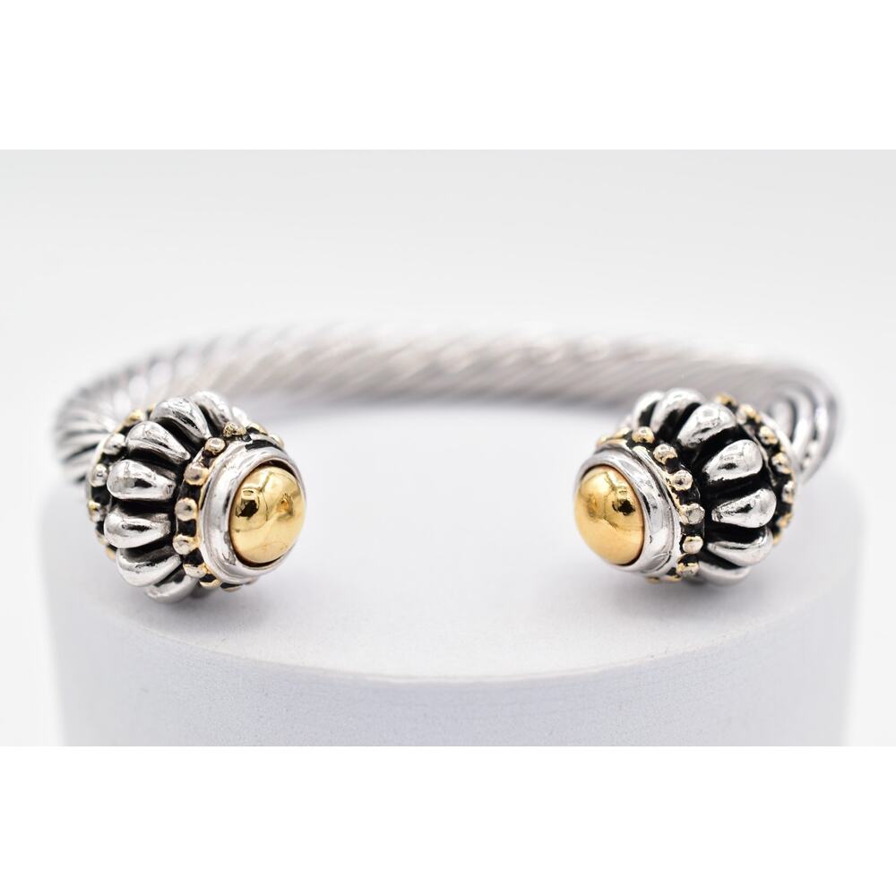 Vintage Silver Gold Tone Twisted Cable Cuff Bracelet Rope Bangle Dome BinBR